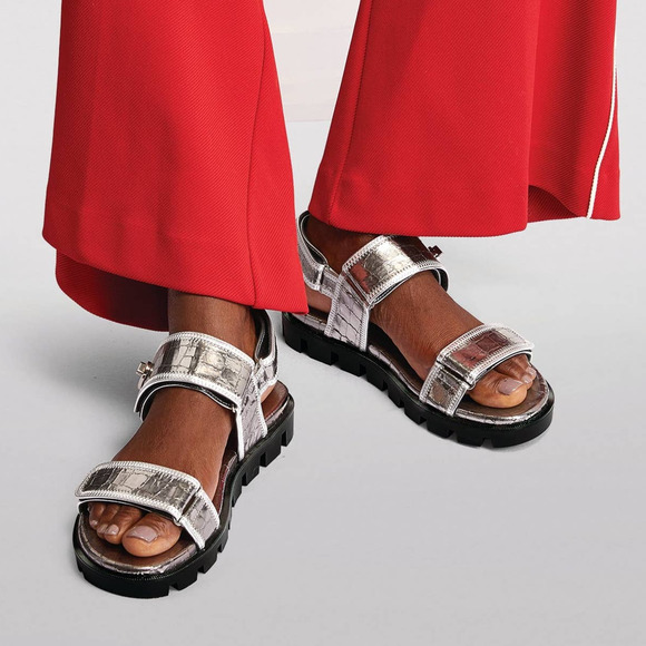 Christian Louboutin Lock Cool Metallic Croc-Embossed Leather Chunky Sandals - Picture 2 of 16